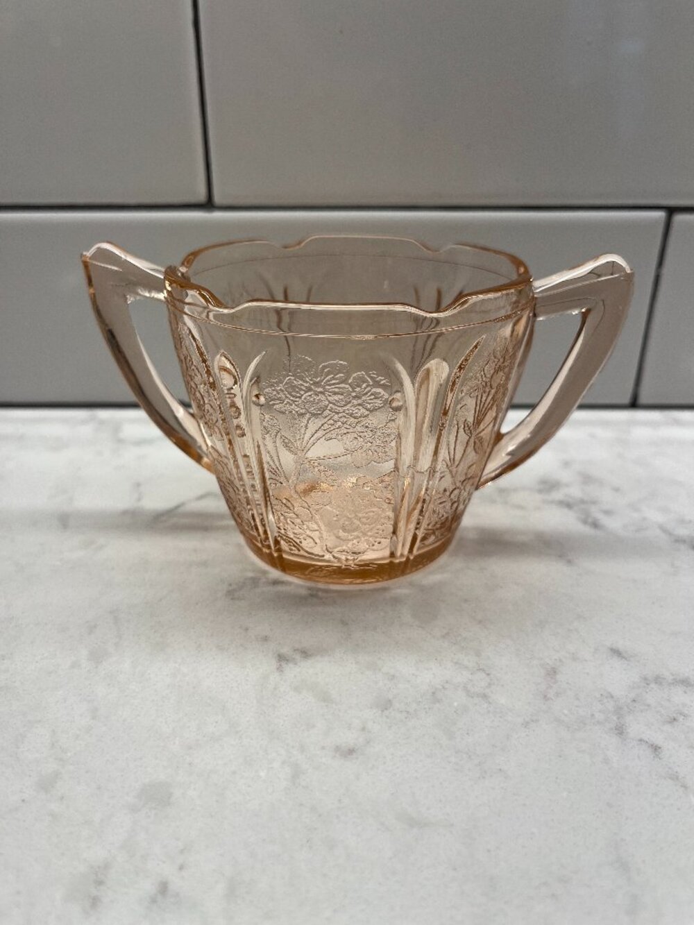 Vintage Pink Depression Jeannette Glass Cherry Blossom Sugar Bowl Excellent cond
